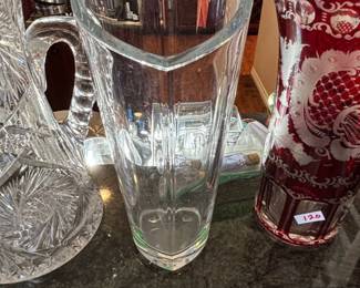 Orrefors Heart Crystal Pitcher and Red CuttoClear Vase
