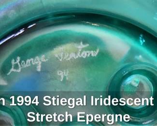 Fenton Stiegal Iridescent Green Stretch Epergne