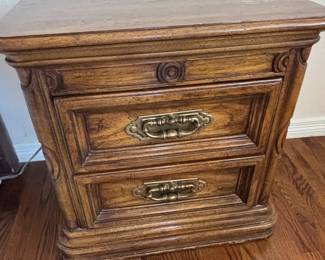 Vintage Wooden Nightstand with Brass Hardware