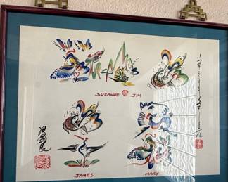Personalized Asian-Inspired Watercolor Art Print with Birds and Fish