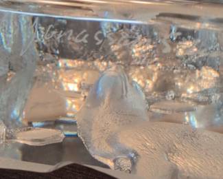 Mats Jonasson "Deer, Doe & Buck" Crystal Sculpture