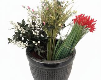 Artificial Floral Arrangement with White Berries, Grass, and Budding Stems