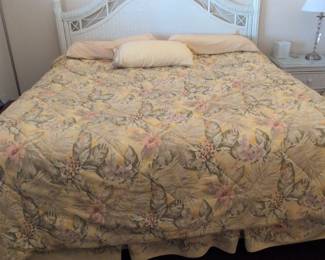 White Wicker Rattan Headboard and Nightstand Set