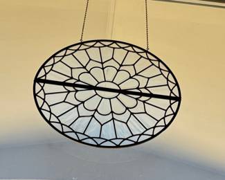 Oval Stained Glass Window Panel - Geometric Floral Design
