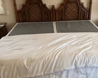 Vintage Carved Wood Four-Poster Bed Frame