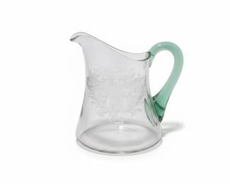 Vintage Etched Green Glass Pitcher and Tumbler Set with Plates