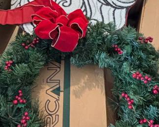 Embroidered Santa Claus Pillow with Artificial Christmas Wreath