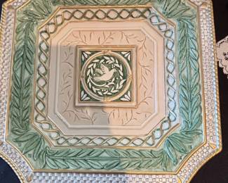 Decorative Ceramic Plate with Dove and Laurel Motif  Fitz and Floyd