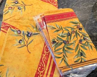 French Country Olive Branch Coated Cotton Tablecloth