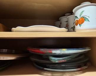 Assorted Glass and Ceramic Dishware, including Scheurich pottery and art glass plates