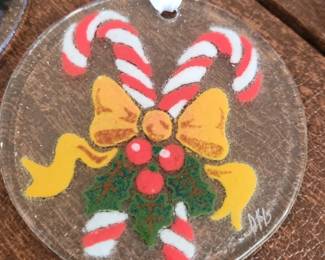Handmade Fused Glass Christmas Ornament  Candy Cane and Holly Design