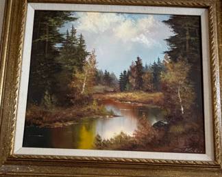 Forest Lake Landscape Painting by S. Kahan