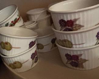 Royal Worcester Evesham Gold Ramekins with Fruit and Holly Motifs