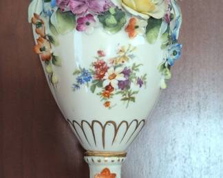 Porcelain Figural Vase with Floral Appliques, likely Carl Thieme Dresden