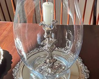 Vintage Silver-Plated Serving Set with Glass Hurricane Lamp