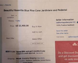 Roseville Blue Pine Cone Jardiniere and Pedestal