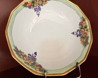 Vintage Fruit Motif Octagonal Bowl with Gold Trim