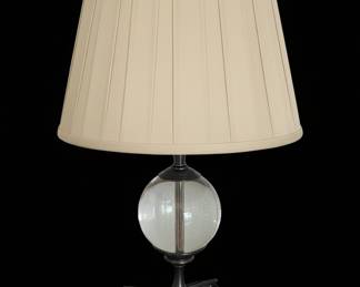 Vintage Crystal and Brass Table Lamp with Fluted Base and Pleated Shade