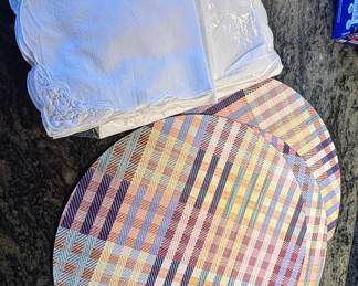 Chilewich "Fable" Placemats and Embroidered Linen Cocktail Napkins Set