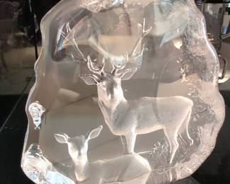 Mats Jonasson "Deer, Doe & Buck" Crystal Sculpture
