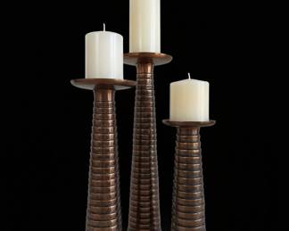 Set of 3 Tapered Reeded Metal Candle Holders