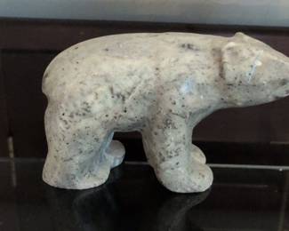 Signed Soapstone Polar Bear Sculpture