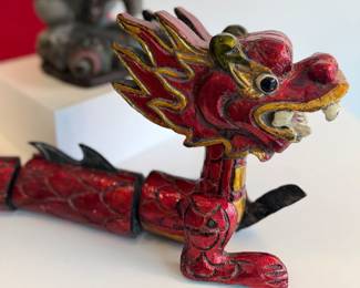 Vietnamese lacquered wooden dragon and Balinese lion