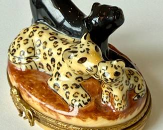Limoge hand painted leopard trinket box