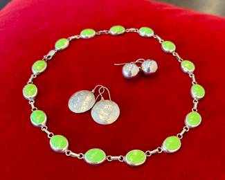 Taxco green turquoise necklace. Matching earrings not pictured.