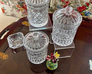 Vintage cut crystal glass decorative biscuit barrels