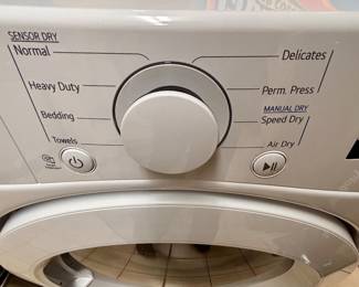 LG Ultra Large Capacity Gas Dryer, model&nbsp;DLG3401W.&nbsp; Key Specifications & Features 2 years new&nbsp; Type:&nbsp;Front-load gas dryer with a 7.4 cu. ft. capacity. Dimensions:&nbsp;Approximately 27" (W) x 39" (H) x 30 1/8" (D). Sensor Dry:&nbsp;Automatically adjusts drying time by detecting moisture levels to prevent over-drying. FlowSense™:&nbsp;Includes a built-in indicator that alerts you when it's time to clean your dryer ducts. SmartDiagnosis™:&nbsp;Allows for quick troubleshooting via the LG ThinQ app or over the phone. Cycles:&nbsp;Features 8 programs, including Normal, Heavy Duty, Bedding, and a 15-minute Speed Dry.&nbsp;