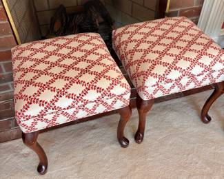 Queen Anne style upholstered ottomans or footstools