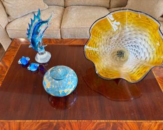 Art g;lass signed and signed pottery 