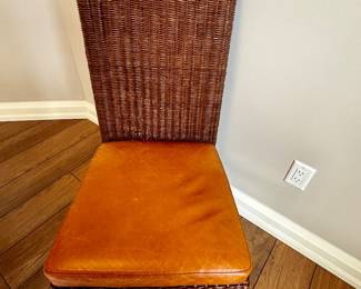 Ethan Allen side chair with woven back and leather seat