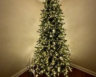 9 ft LED remote control.  No cords to connect just slide the 5 piece sections into each other and they automatically connect