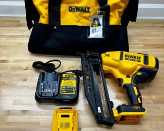 DeWalt Nailer, battery, charger and duffel style storage bag