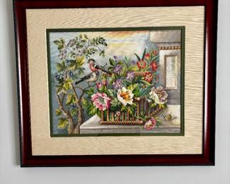 Counted cross stitch framed wall art under glass
