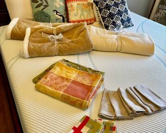 Sherpa throws, memory pillows, cool touch pillow, 100% wool blanket, table linens and napkins