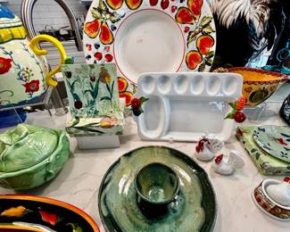 Chip and dip pottery, ceramic and glass servingware