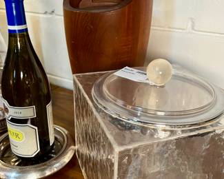 Vintage Acrylic Ice Bucket, Vintage Wooden Ice Bucket, Crystal Wine Coaster 