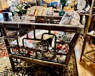 Vintage Bamboo Custom Upholstered Furniture by McGuire- chairs, sofa, coffee table, console tables, side tables