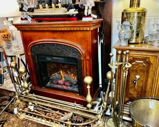 Electric Fireplace with Heater, Vintage Titanic Model, Fireplace Tools & Accessories, brass table lamp, Antique Fireplace Mantle w/Mirror