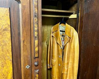 Vintage leather coat, armoire 