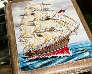 Antique Silver Ship-Motif Cigarette Holder -closed view 