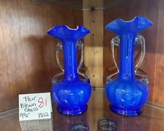Hand Blown Blue Glass Vases