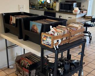 vinyl records, camera gear, 45s