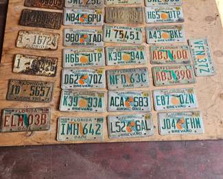 Very old license plates first row $8 each, the rest are $3 each