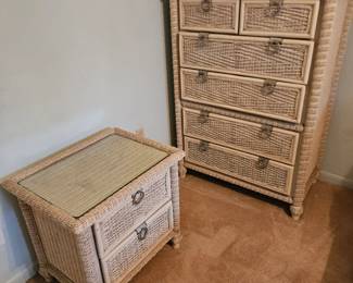 Three piece vintage rattan bedroom dresser set