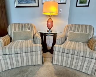 Arm chairs with matching pillows handcrafted in USA by Norwalk.