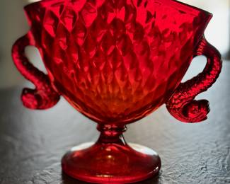 Fenton ruby red dolphin head vase.